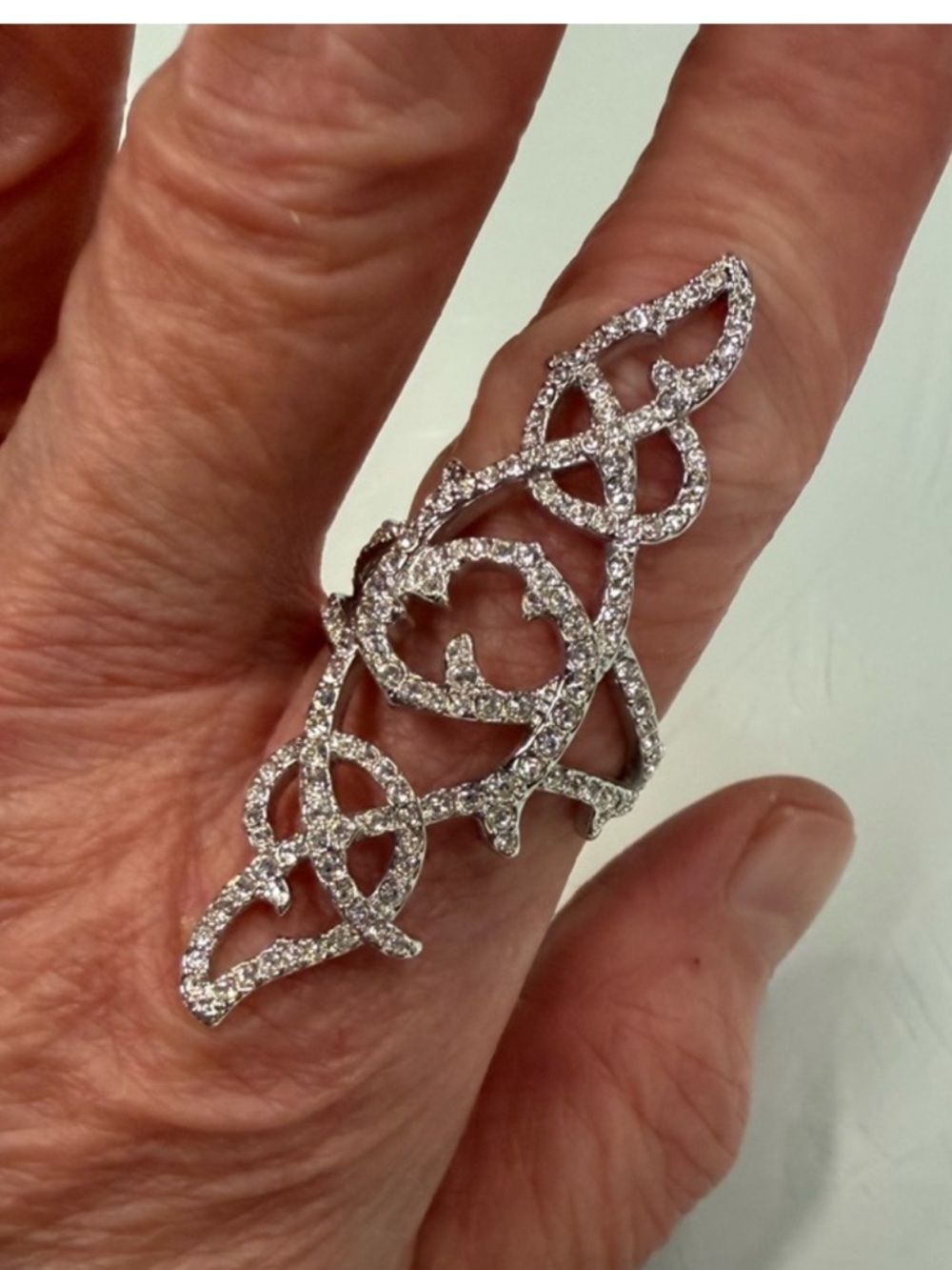 Swarovski Grace Crystal Statement Ring Size 9 Silver Filigree Lace Wide Band Box